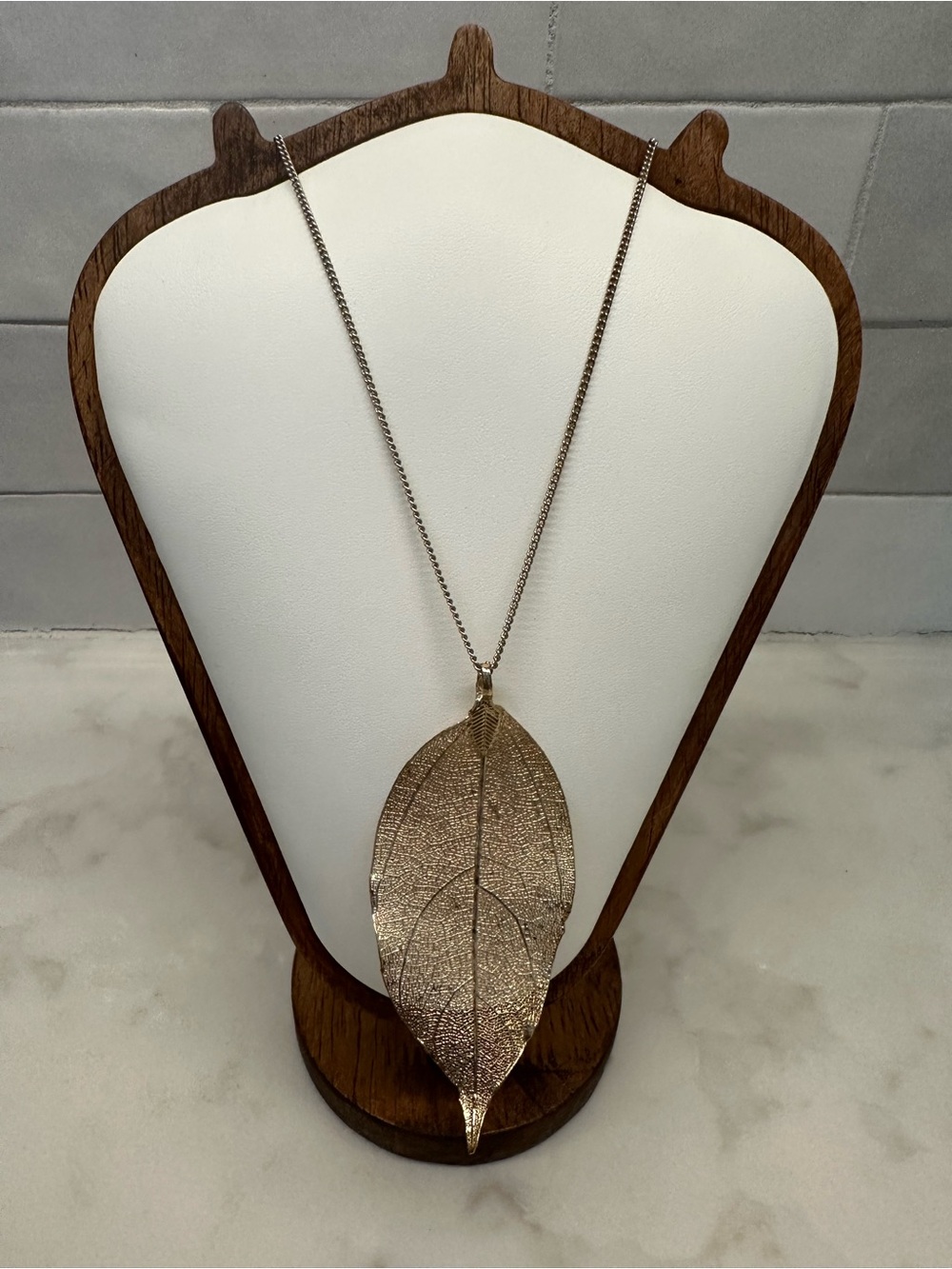 Gold-toned Leaf Pendant Necklace